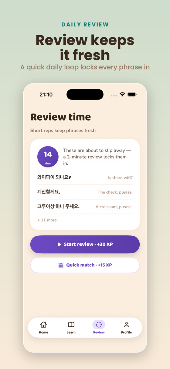 Smart daily reviews with spaced repetition