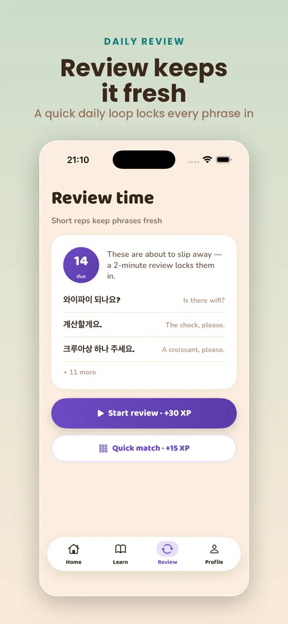 Smart daily reviews with spaced repetition
