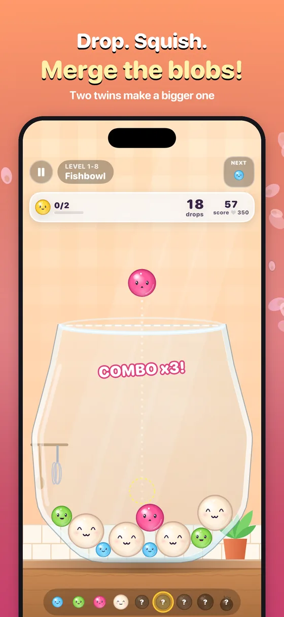 Cozy Kitchen gameplay: a COMBO x3 in a glass jar of blobs