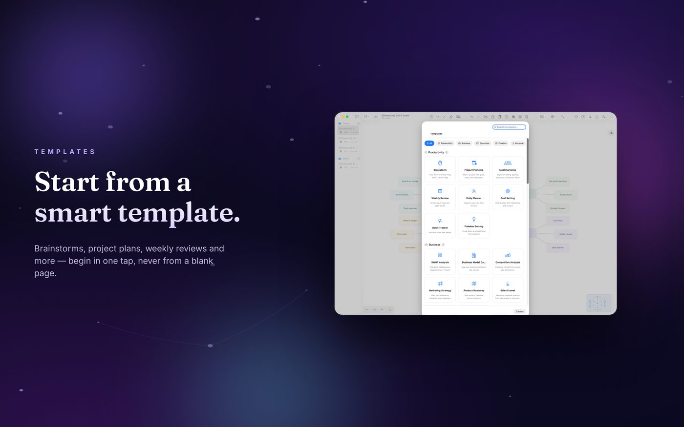 Threadmap's smart template picker on Mac