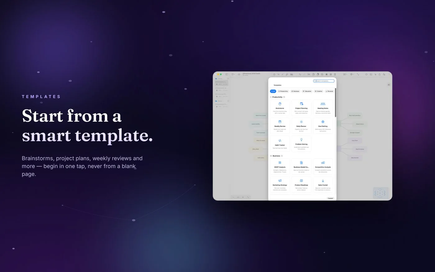 Threadmap's smart template picker on Mac