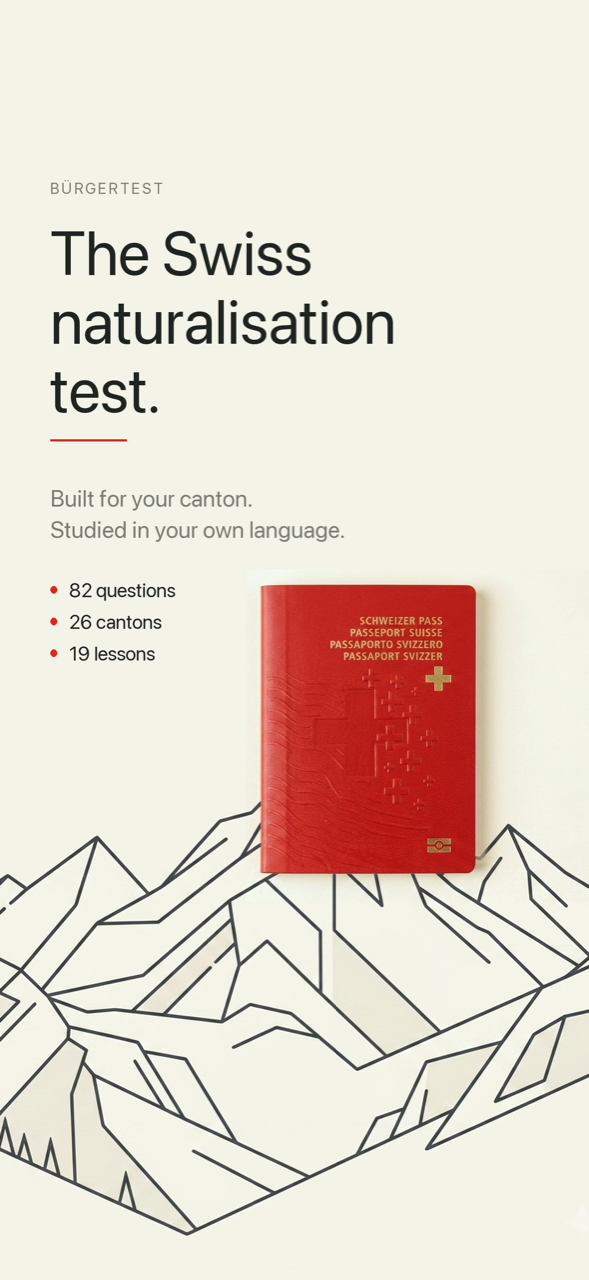 B&uuml;rgertest &mdash; the Swiss naturalisation test, built for your canton