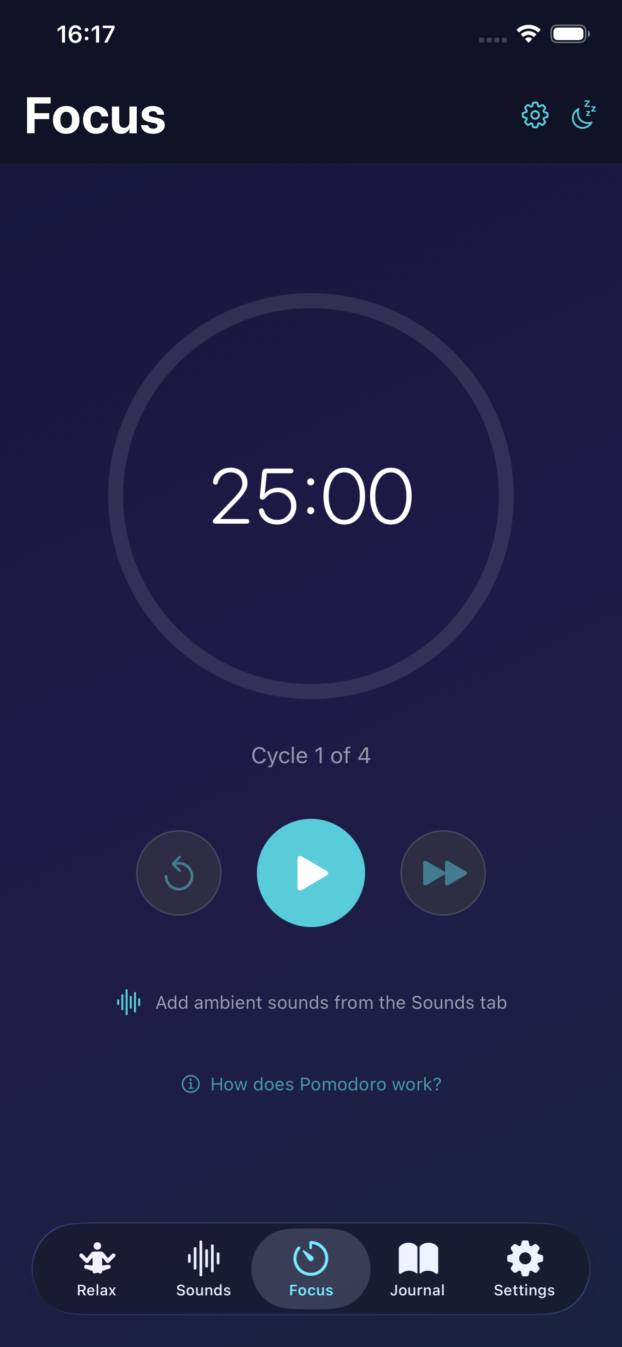 Pomodoro focus timer