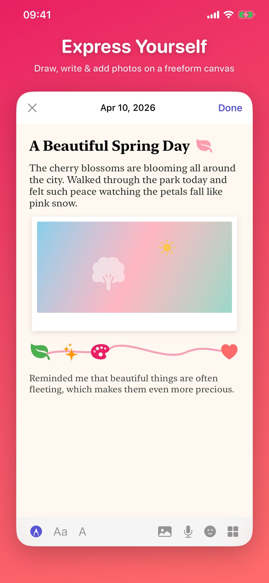 Rich text editor with stickers and drawings