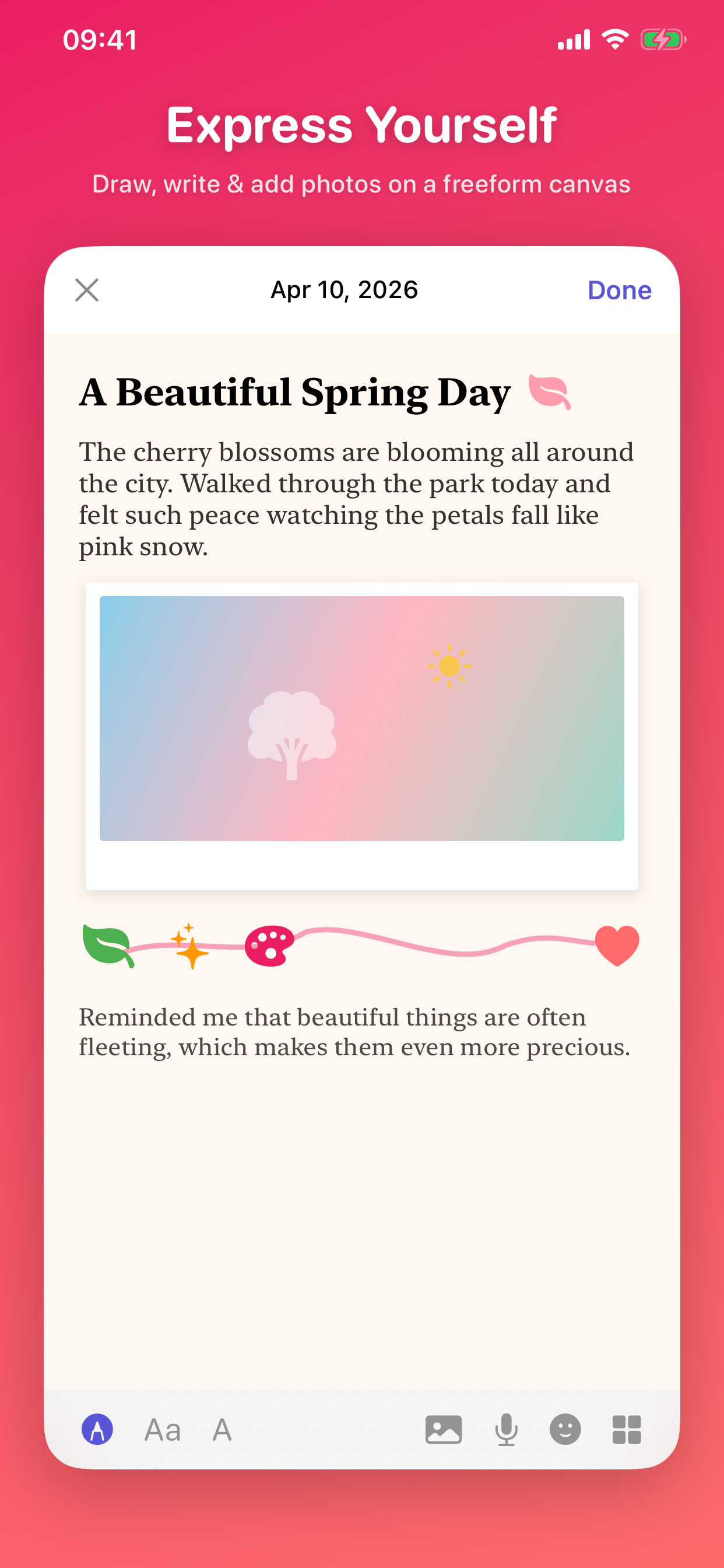 Rich text editor with stickers and drawings