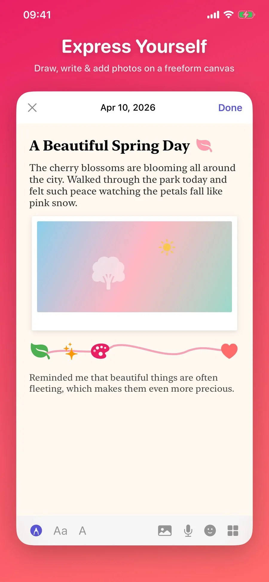 Rich text editor with stickers and drawings
