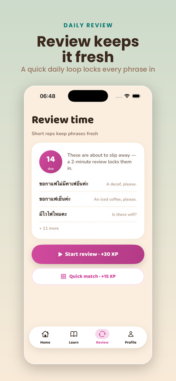 Smart daily reviews with spaced repetition