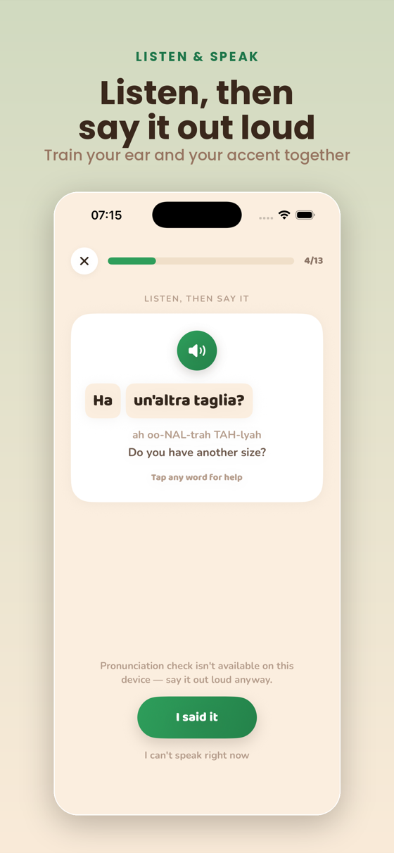 Listen & say it with word-by-word audio