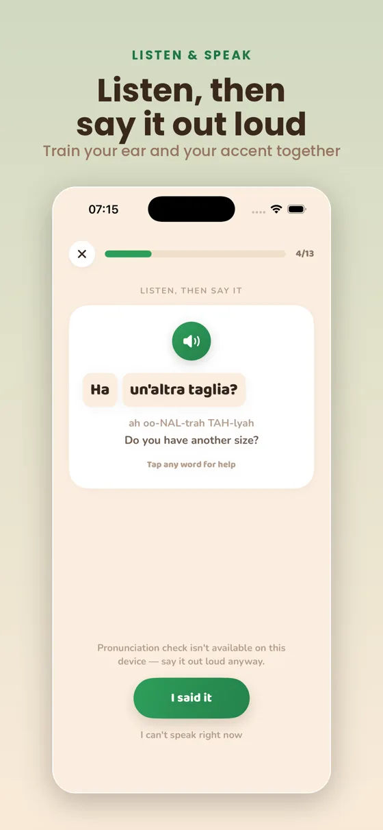 Listen & say it with word-by-word audio