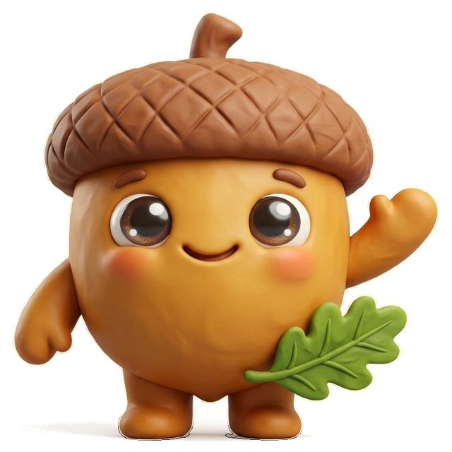 Gilutė mascot, a baby acorn