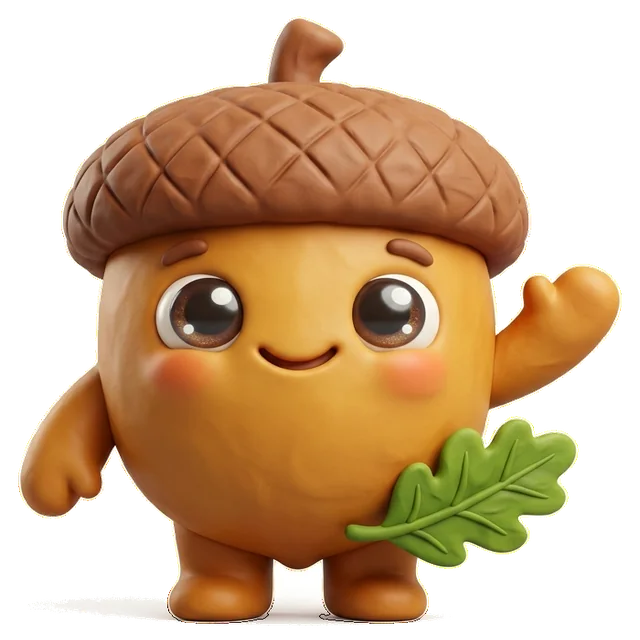 Gilutė mascot, a baby acorn