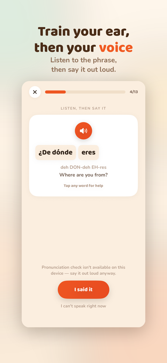Clear audio with word-by-word breakdown