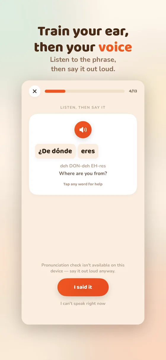 Clear audio with word-by-word breakdown