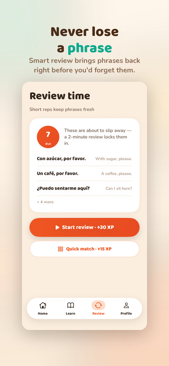 Smart daily reviews with spaced repetition