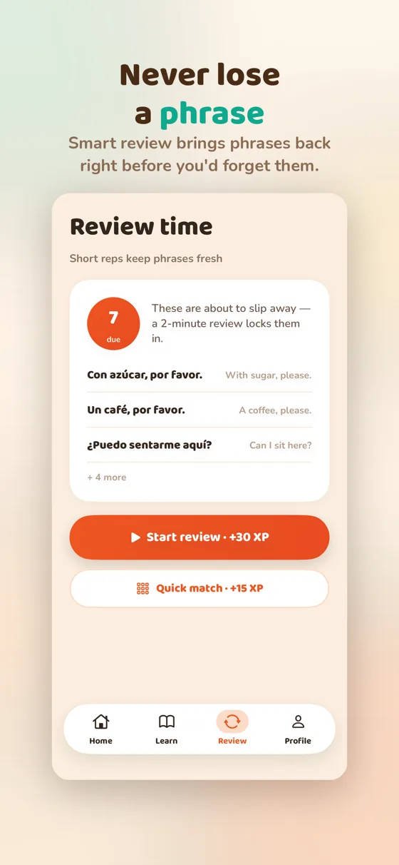Smart daily reviews with spaced repetition