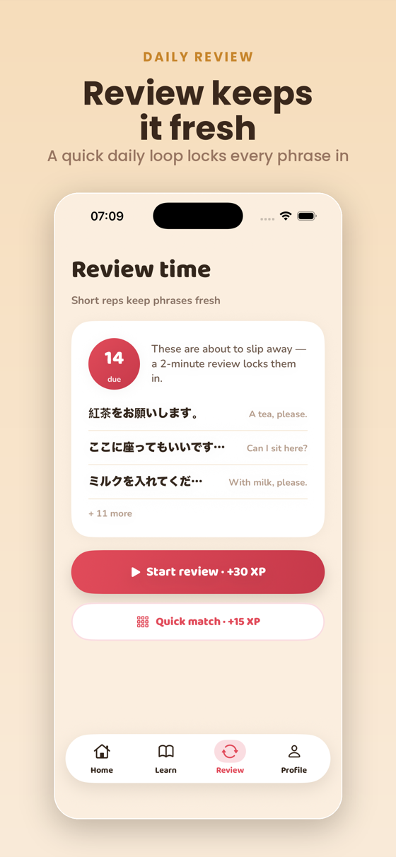 Smart daily reviews with spaced repetition