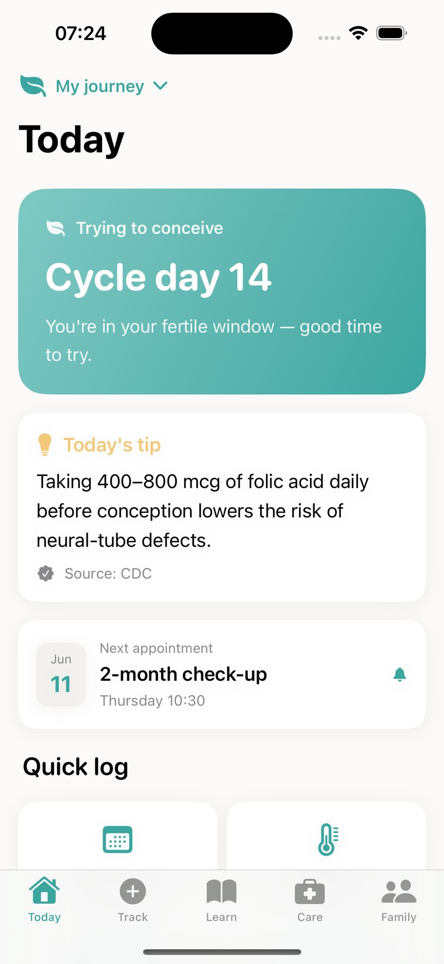 Today screen while trying to conceive