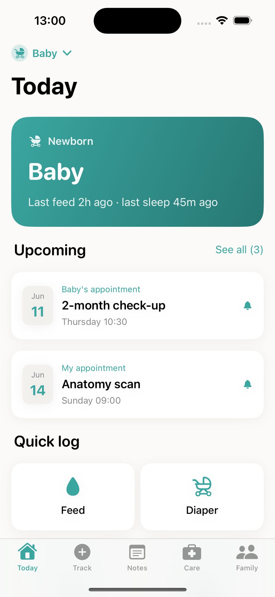 Today screen for a newborn