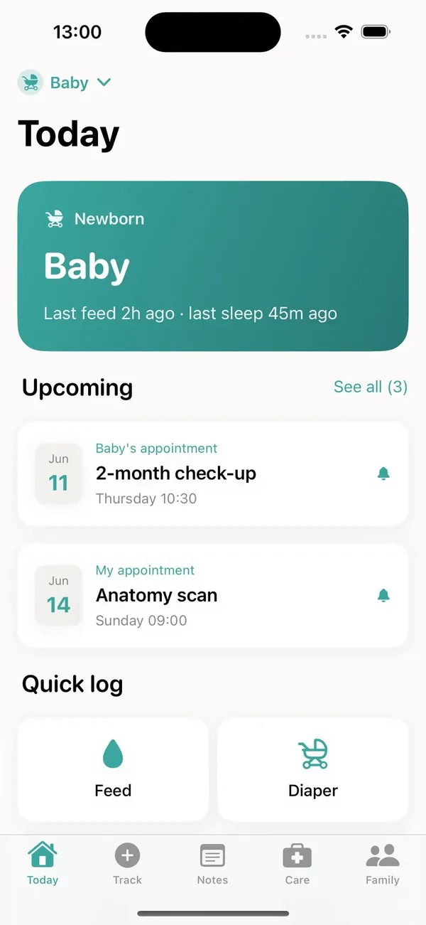 Today screen for a newborn