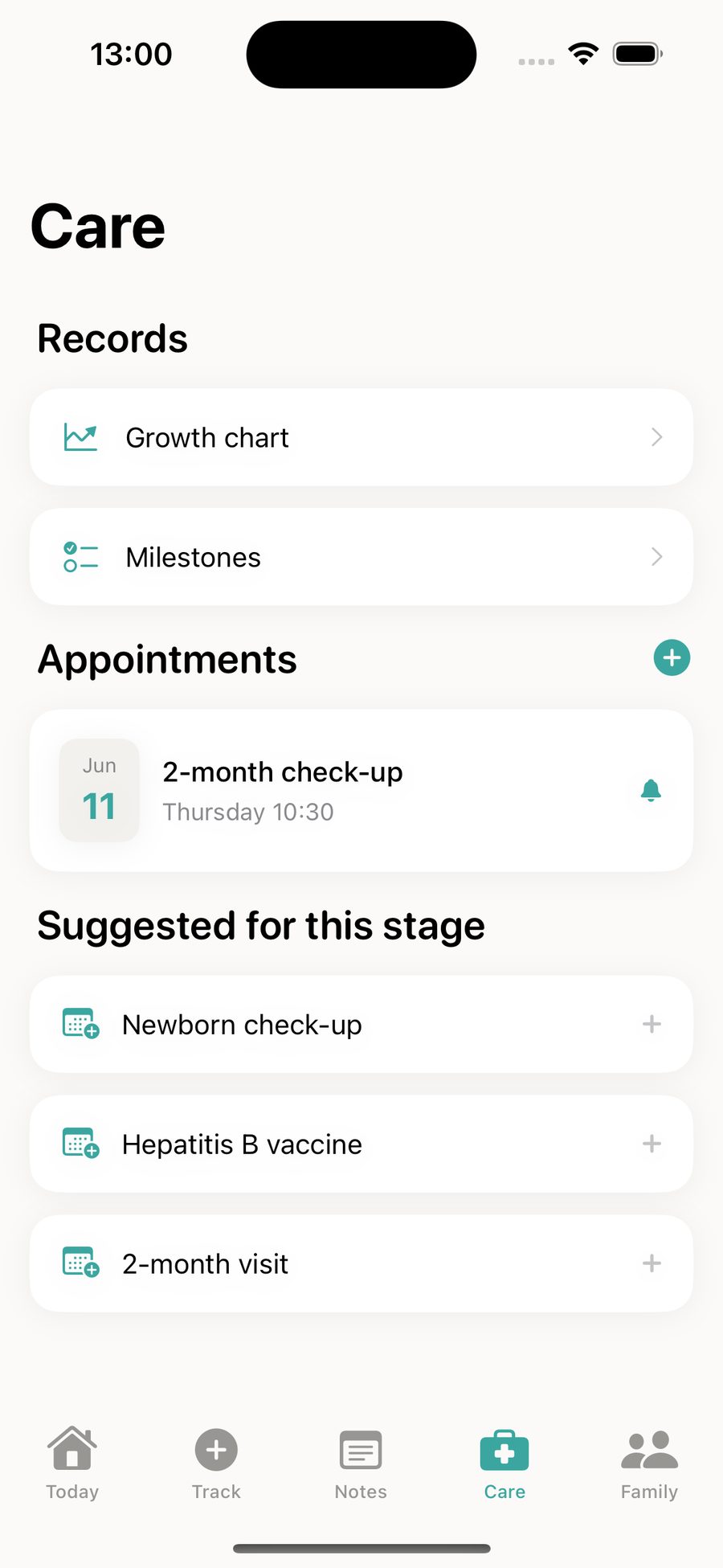Care hub with records and appointments