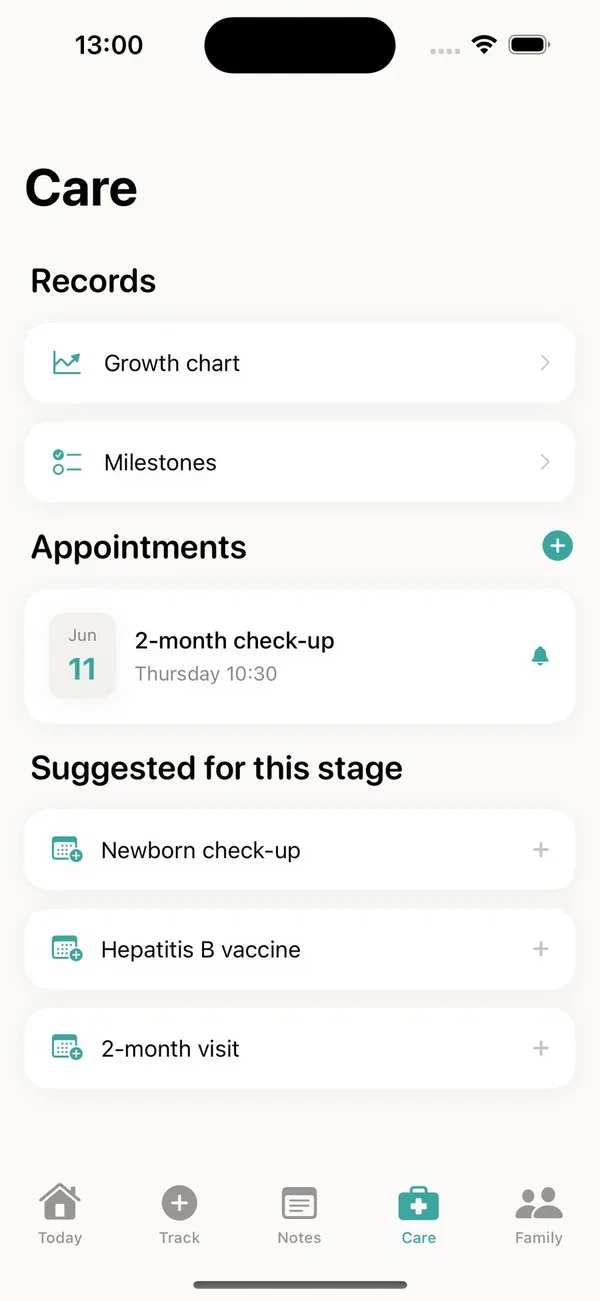 Care hub with records and appointments