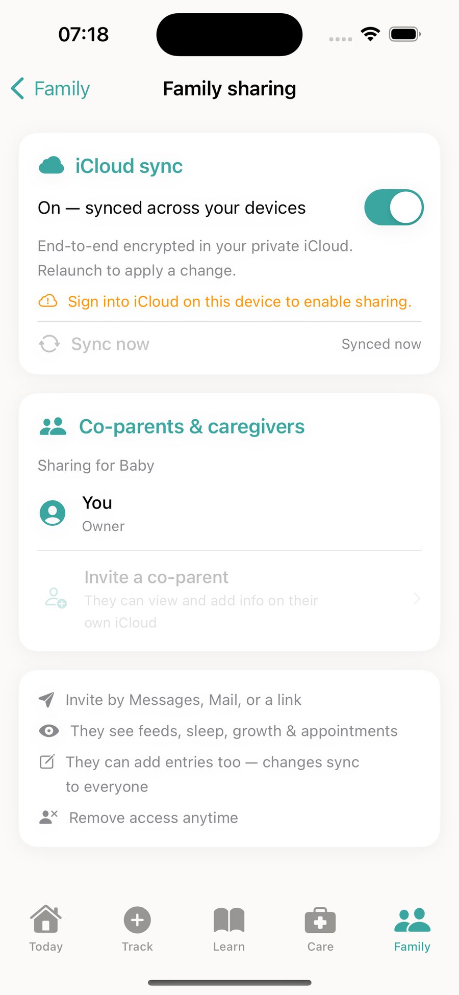 Family sharing with a co-parent