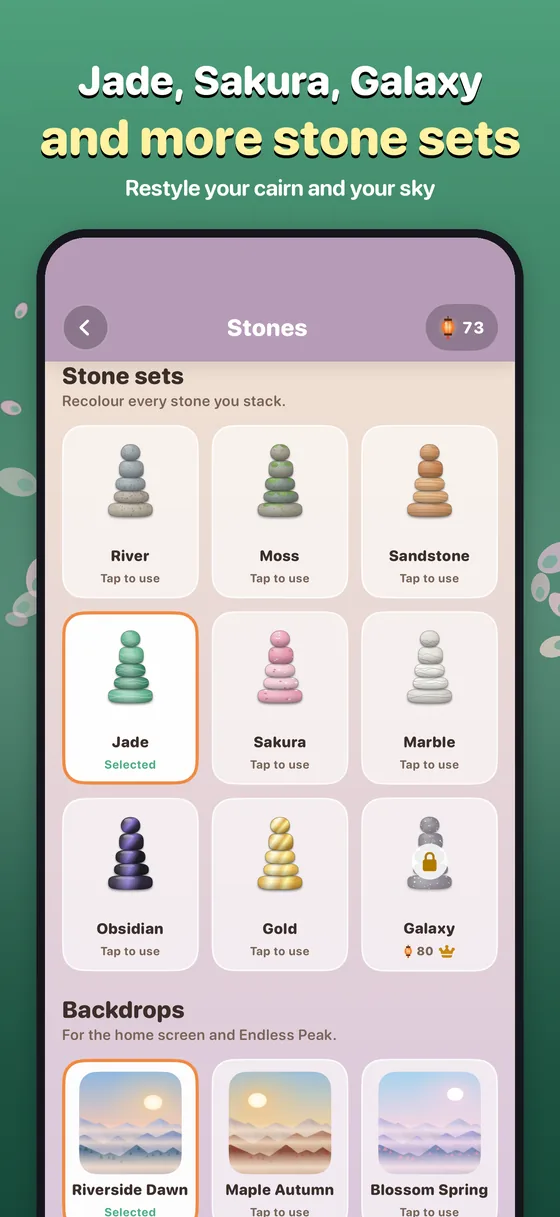 Stones collection: River, Moss, Sandstone, Jade, Sakura, Marble, Obsidian, Gold and Galaxy
