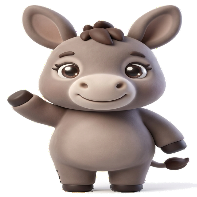 Ruquet mascot, a baby baby donkey
