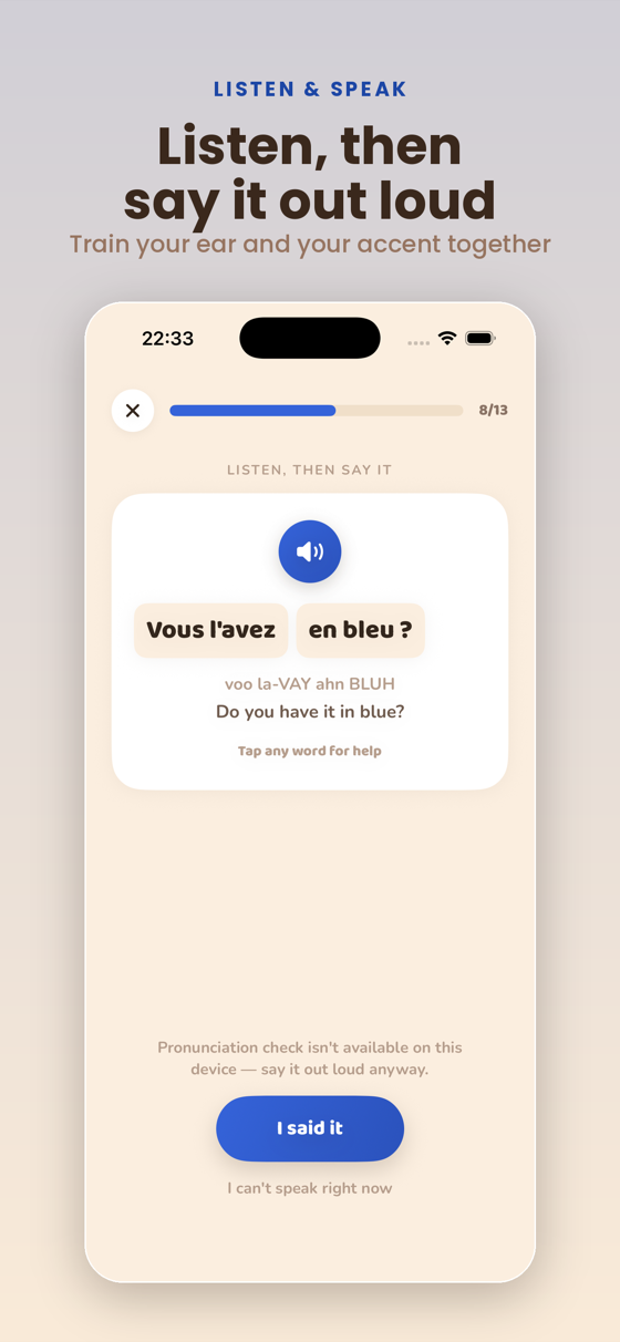 Listen & say it with word-by-word audio