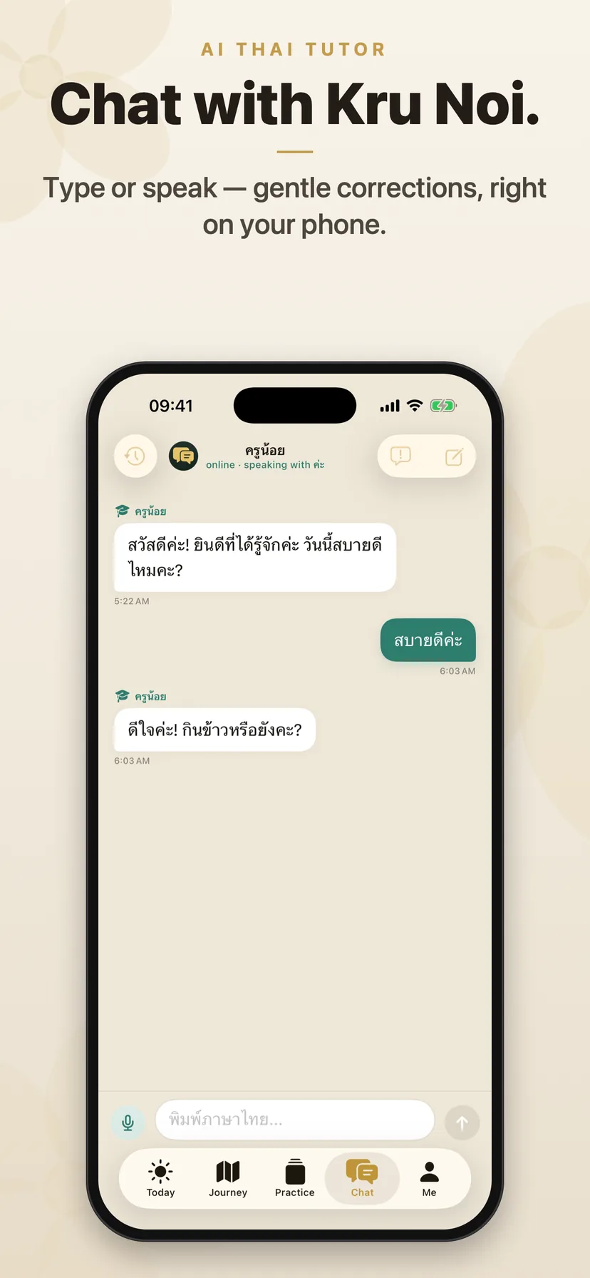 Chat with Kru Noi, your AI Thai tutor