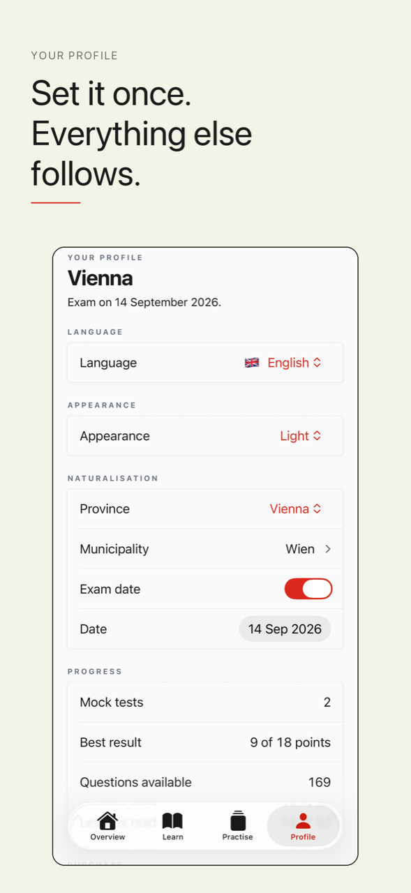 Profile and settings