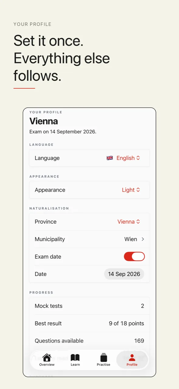 Profile and settings