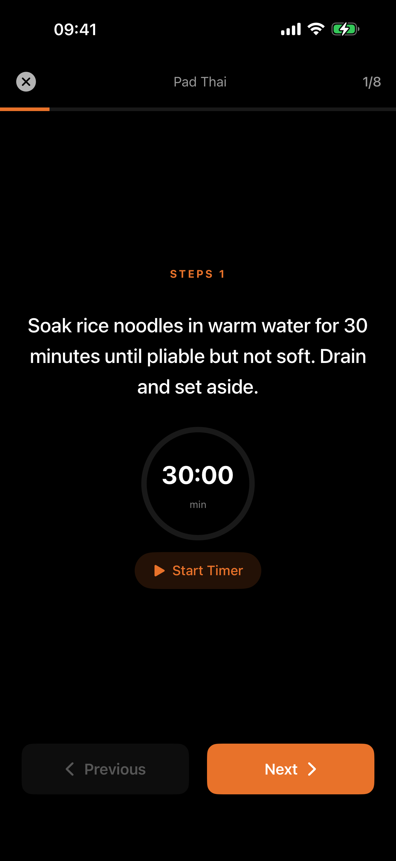 Step-by-step cooking mode