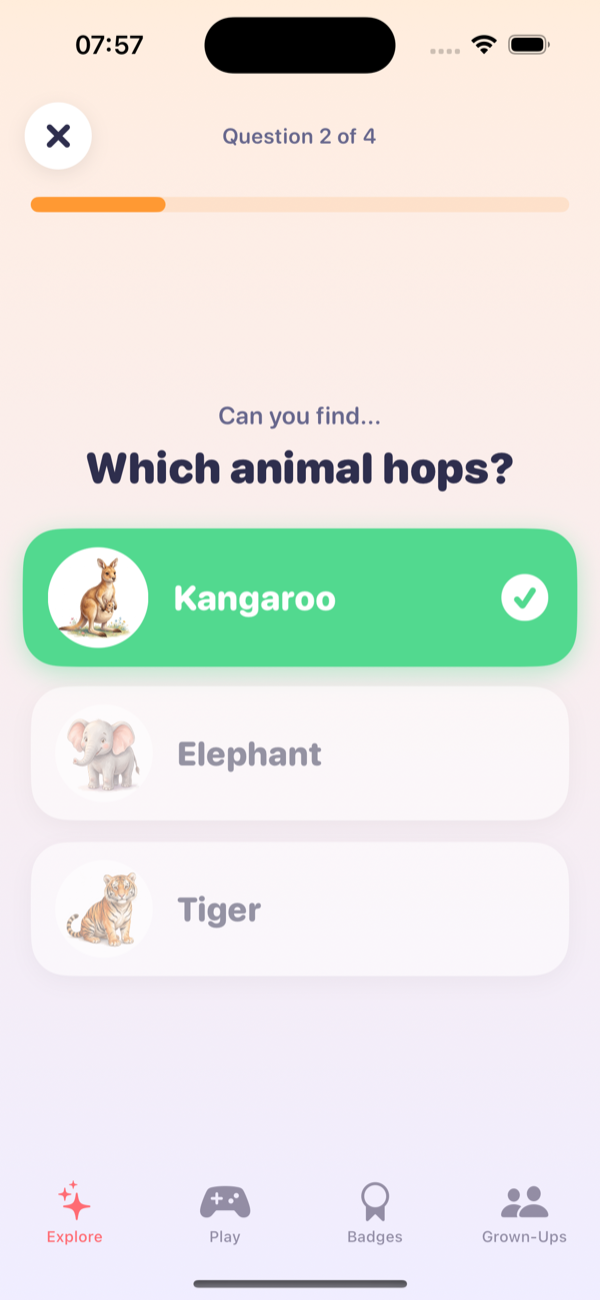 Quiz asking which animal hops